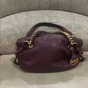 Michael Kors Burgundy Satchel with Gold Accents